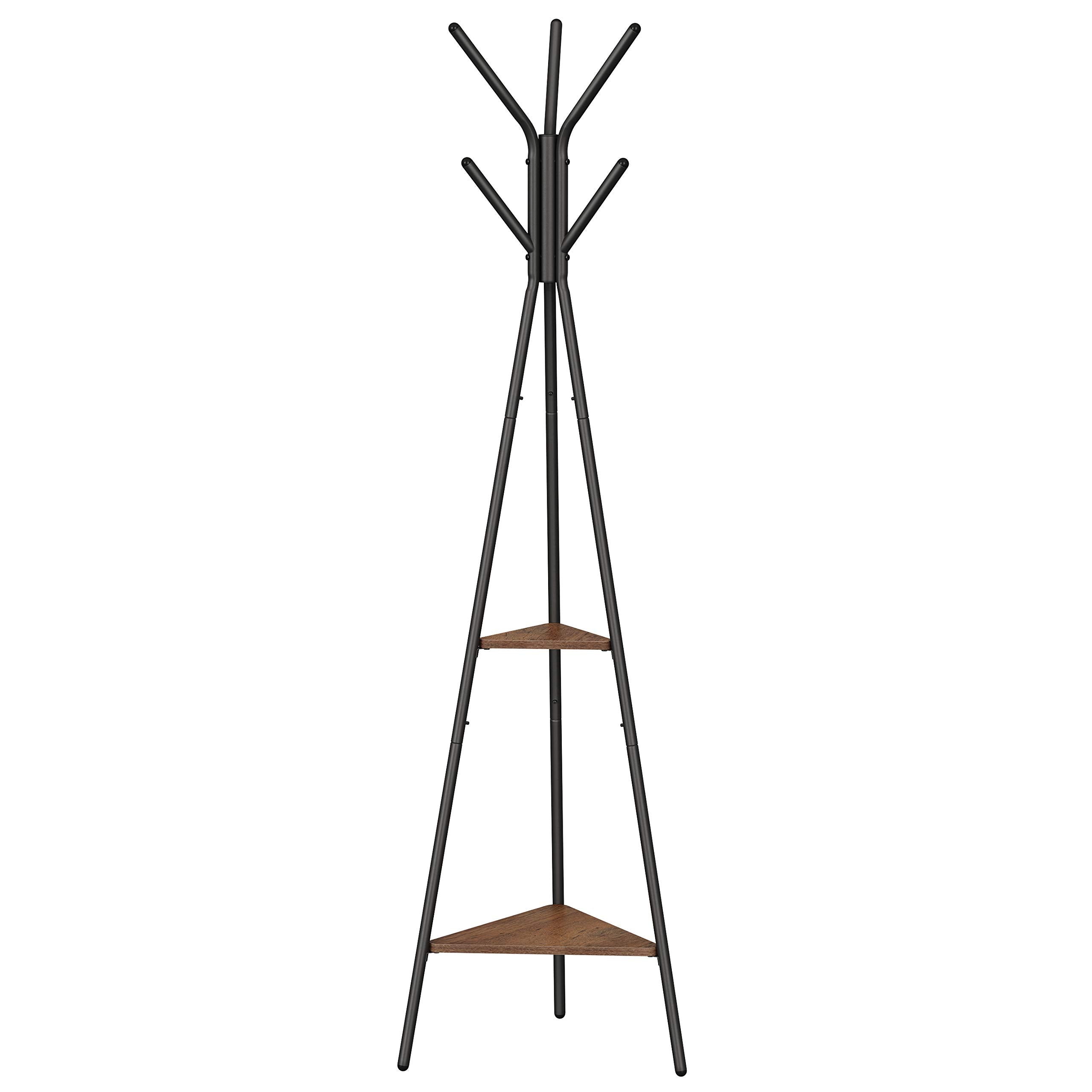 Vasagle Coat Rack Freestanding, Coat Hanger Stand, Hall Tree With 2 Shelves, For Clothes, Hat, Bag, Industrial Style, Hazelnut Brown And Black Urcr016B01